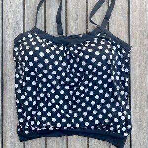Land’s End Blouson Black and White Polka Dot Tankini Swim Top